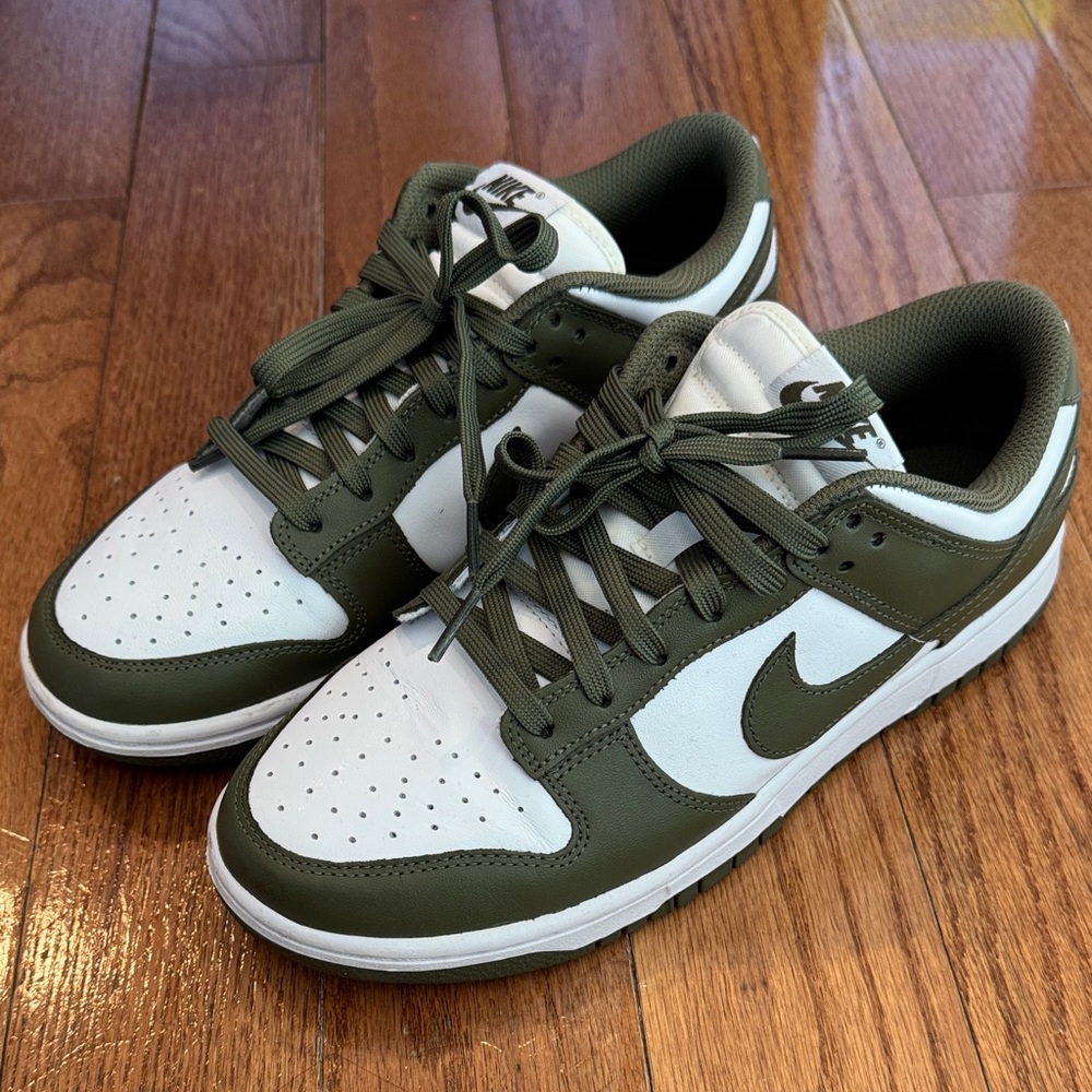 Nike Dunk Low Sneakers - White & Olive Green